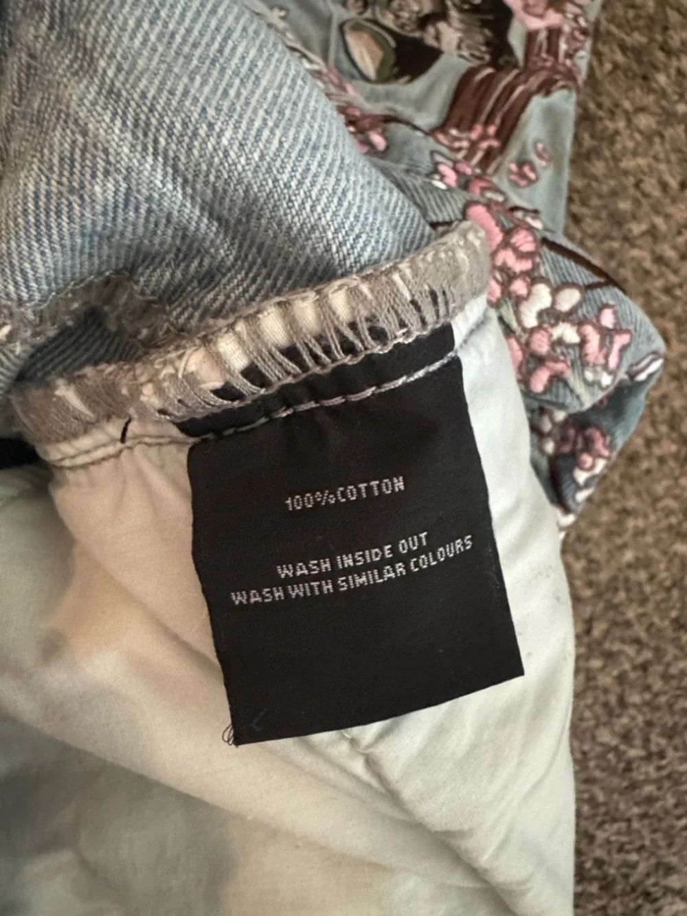Light Blue Embroidered Men’s Jeans with Pink Floral Detail - Picture 8 of 8